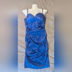 Blue rushed heart shaped adjustable spaghetti straps dress